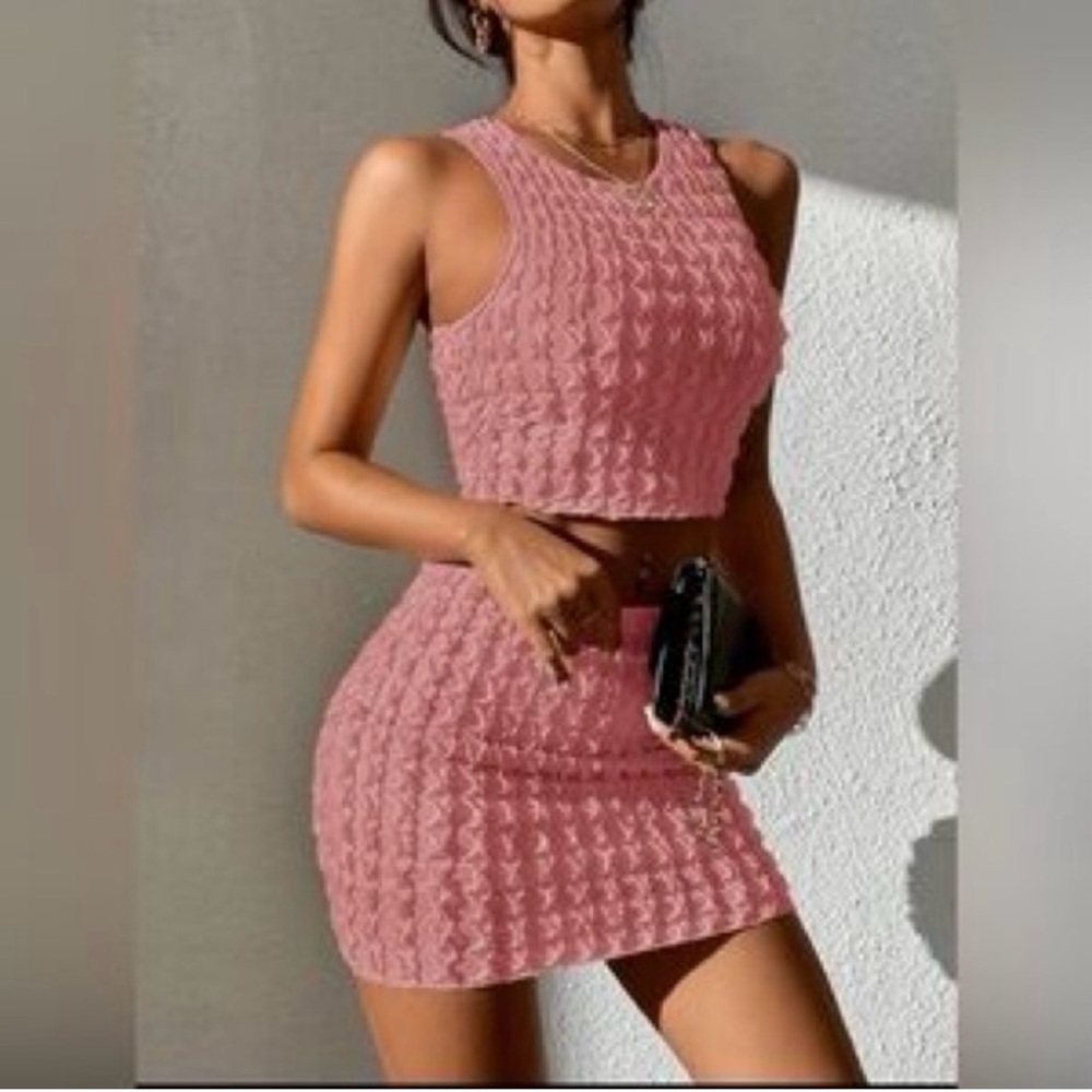 Pink Textured Two Piece Set
